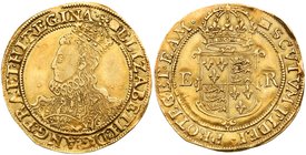 Elizabeth I (1558-1603), Gold Pound of twenty shillings, sixth issue (1583-1600). Crowned bust in ruff and elaborate dress left, Latin legend and oute...