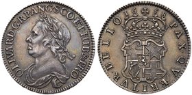Oliver Cromwell (d.1658), Silver Halfcrown, 1658. Laureate and draped bust left, abbreviated Latin legend and toothed border surrounding, OLIVAR. D.G....