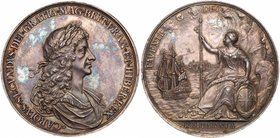 Charles II (1660-1685), Silver Medal, 1667. Peace with Holland. 56mm. 74.32g. By J. Roettier. Laureate, draped bust of Charles II right. Rev. FAVENTE ...