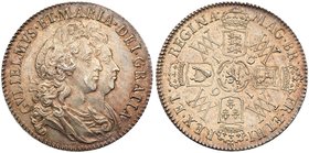 William and Mary (1688-94), Silver Halfcrown, 1691. Conjoined laureate and draped busts right, Latin legend and toothed border surrounding, GVLIELMVS....