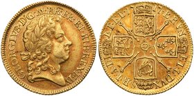 George I (1714-27), Gold Guinea, 1717. Fourth laureate head right, Latin legend and toothed border surrounding, GEORGIVS. D. G. M. BR. FR. ET. HIB. RE...