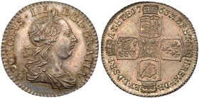 George III (1760-1820), Silver Shilling, 1763, so-called Northumberland type. Young laureate and draped bust right, Latin legend and toothed border su...
