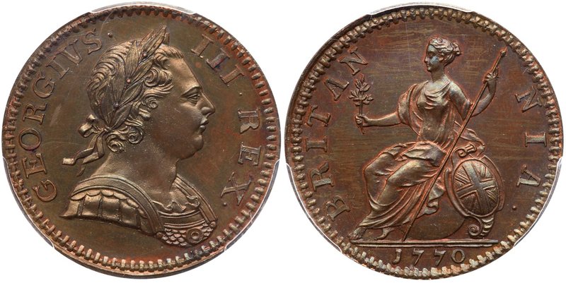 George III (1760-1820), Copper Proof Halfpenny, 1770. Laureate and cuirassed bus...