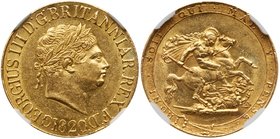 George III (1760-1820), Gold Sovereign, 1820. The 0 over a tilted 0, second laureate head right with more wiry hair, date below with open 2, Latin leg...