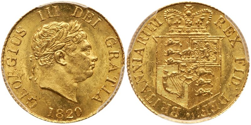 George III (1760-1820), Gold Half-Sovereign, 1820. Engraved by Benedetto Pistruc...