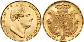 William IV (1830-37), Gold Sovereign, 1832. Second bare head right, nose points to second I in legend with flat top ear, W.W. incuse on truncation, GU...