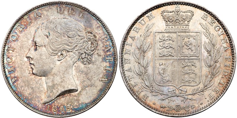 Victoria (1837-1901), Silver Halfcrown, 1845. 5 of date struck over 3, young fil...