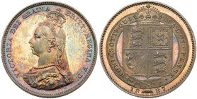 Victoria (1837-1901), Silver Proof Shilling, 1887. Smaller crowned and veiled Jubilee type bust left, angled J type J.E.B. on truncation for engraver ...