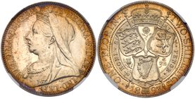 Victoria (1837-1901), Proof Silver Florin, 1893. Older crowned and veiled bust left, T.B. below for designer Thomas Brock, legend and toothed border s...