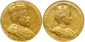 Edward VII (1902-1910), Gold Coronation Medal, 1902 (17.2g). 31 mm. By G. W. De Saulles, manufactured by the Royal Mint. Crowned, draped bust of King ...