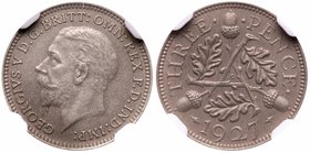 George V (1910-36), 0.500 Silver Matt Proof Threepence, 1927. Struck from sand-blasted dies, bare head left, BM raised on truncation for engraver Bert...