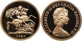 Elizabeth II (1952-), Proof three coin Gold Set, 1984, Gold Five Pounds, Sovereign and Half Sovereign. (S PGS05; KM PS-46). Five Pounds in NGC holder ...