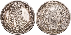 Leopold I (1657-1705). Silver &frac12; Taler/ &frac12; Tall&eacute;r, 1703 KB (14.3g). K&ouml;rm&ouml;cb&aacute;nya/Kremnitz. Laureate, peruked, drape...