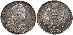 Charles VI (1711-1740). Silver &frac12; Taler/ &frac12; Tall&eacute;r, 1740 KB (14.4g). K&ouml;rm&ouml;cb&aacute;nya/Kremnitz. Laureate, peruked, drap...