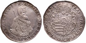 Gabriel Bethlen (1613-1629). Silver Taler/Tall&eacute;r, 1621 KB. K&ouml;rm&ouml;cb&aacute;nya/Kremnitz. Armored half-figure right, scepter over shoul...