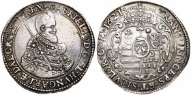 Gabriel Bethlen (1613-1629). Silver Taler/Tall&eacute;r, 1621 NB (28.24g). Nagyb&aacute;nya/Neustadt. Draped and cuirassed bust right flanked by small...