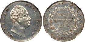 East India Company, Regal Coinage, William IV (1830-1837). Pattern Silver &frac12; Rupee, 1835. Bombay. (SW 1.5). Once lacquered, hairlines. In NGC ho...