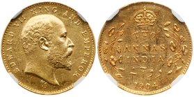 Edward VII (1901-1910). Gold Restrike 2 Annas, 1904. Calcutta (SW 7.101) In NGC holder graded PF 61. Rare. Value $8,000 - UP 
Ex David Fore Collectio...