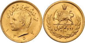 Muhammad Reza Pahlavi Shah (SH1320-1358 / 1941-1979AD). Gold 2 &frac12; Pahlavi, SH1353 (1974). Bust of shah left. Rev. Crown above lion within wreath...