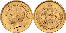 Muhammad Reza Pahlavi Shah (SH1320-1358 / 1941-1979AD). Gold 2 &frac12; Pahlavi, SH1354 (1975). Bust of shah left. Rev. Crown above lion within wreath...