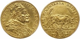 Papal/Roman States. Alessandro VIII - Pietro Ottoboni (1689-1691). Gold Quadrupla, 1690, Anno I. Capped Pontifex bust right by Hamerani. Rev. RE.FRVME...