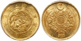 Mutsuhito (1867-1912). Gold 2-Yen, Meiji 3 (1870). (JNDA 01-4; KM Y10). In PCGS holder graded MS 66+. Value $2,400 - UP
