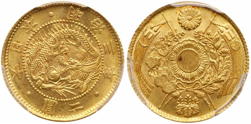 Mutsuhito (1867-1912). Gold 2-Yen, Meiji 3 (1870). (JNDA 01-4; KM Y10). In PCGS ...