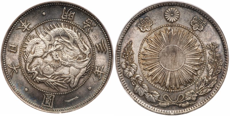 Mutsuhito (1867-1912). Silver 1-Yen, Meiji 3 (1870). Type 1, with border (JNDA 0...