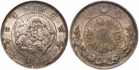 Mutsuhito (1867-1912). Silver 1-Yen, Meiji 3 (1870). Type 1, No Border (JNDA 01-9; KM Y5.1). In PCGS holder graded MS 63. Value $900 - UP