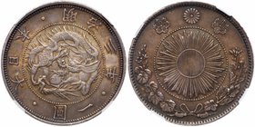 Mutsuhito (1867-1912). Silver 1-Yen, Meiji 3 (1870). Type 2 (JNDA 01-9; KM Y5.2). In NGC holder graded MS 63. Value $900 - UP
