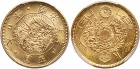 Mutsuhito (1867-1912). Gold 5-Yen, Meiji 5 (1872). (JNDA 01-3A; KM Y11a). In PCGS holder graded MS 66. Value $2,750 - UP