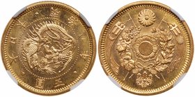 Mutsuhito (1867-1912). Gold 5-Yen, Meiji 8 (1875). (JNDA 01-3A; KM Y11a). In NGC holder graded MS 67. Value $7,500 - UP