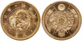 Mutsuhito (1867-1912). Gold 5-Yen, Meiji 8 (1875). (JNDA 01-03A; KM Y11a).Type 1, Not Connected. In PCGS holder graded MS 66PL. Pop 4; 1 finer in 66+ ...
