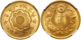 Yoshihito (1912-1926). Gold 20-Yen, Taisho 6 (1917). (JNDA 01-6; KM Y40.2). In NGC holder graded MS 66. Value $2,800 - UP