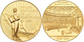 Centennial of the Constitution, Gold Medal (50 Pesos), 1957 (41.68g). Mint issue. A standing feminine figure with a book. In the background is a map o...