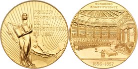 Centennial of the Constitution, Gold Medal (50 Pesos), 1957 (41.68g). Mint issue. A standing feminine figure with a book. In the background is a map o...