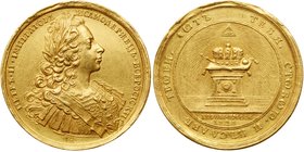Medal of 12 Ducat weight. GOLD. 42.26 gm. Signed by I.S. On the Coronation of Peter II, 1728. 
Diakov – unlisted, Sm --, Sokolov--. Laureate and cuir...