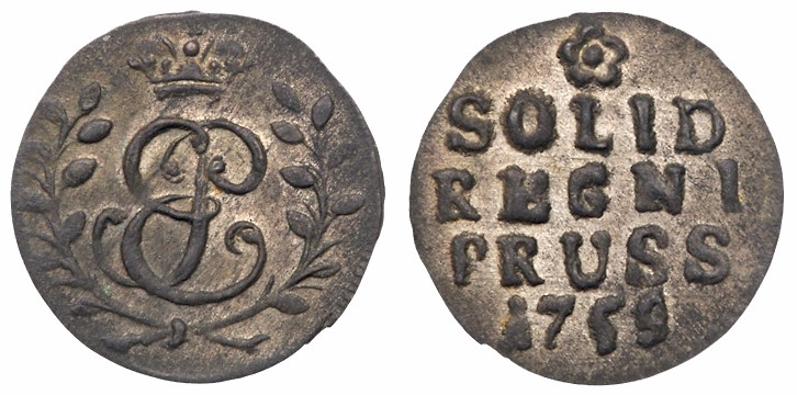 Solidus 1759. Solidus 1759. Königsberg. 0.57 gm. 
Ordinary small crown, distinc...