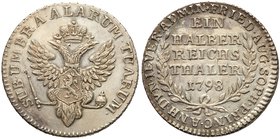 JEVER. ½ Taler, 1798 J. 11.09 gm.
 Bit 2 (R1), Sev 2493 (R). Dig below crown and on eagle’s neck. Lovely pale blue-white tone. Brilliant uncirculated...