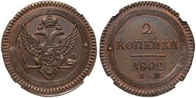 2 Kopecks 1802 EM.
 Bit 307, B 74. Authenticated and graded by NGC MS 61 BN. Luxurious deep caramel-brown with orange hues. Desirable in high grade. ...