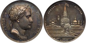 Medal. Silver. 41 mm. By Andrieu. On the Visit of Napoleon to Moscow, 1812.
 Julius 2533. Laureate head right of the French emperor / View of the Mos...