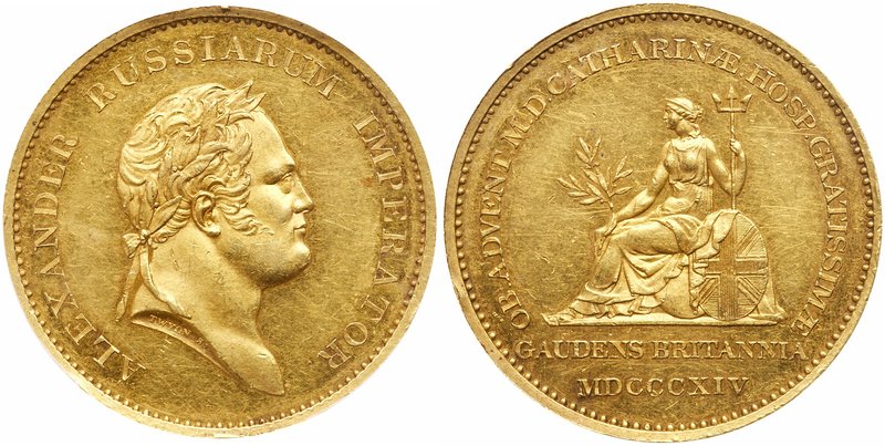 Medal. GOLD. 34.9 mm. 28.26 gm. By T. Wyon. On the Visit of Grand Duchess Cather...