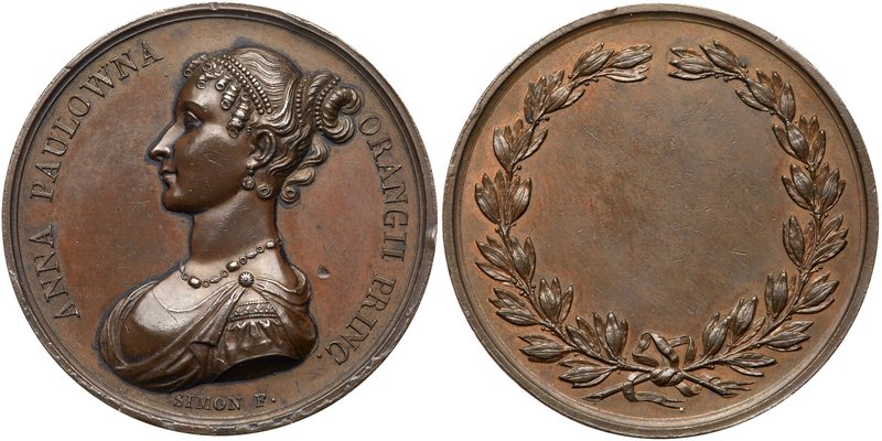 Medal. Bronze. 47 mm. By Jean Henri Simon. Anna Pavlovna, Princess of Orange, n....