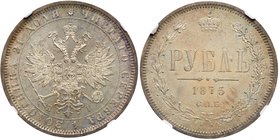 Rouble 1875 CПБ-HI. 
Bit 88, Sev 3849 (S). Authenticated and graded by NGC MS 64. Better date with a mintage of 687,003 spc. Meticulous strike with a...