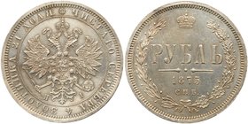 Rouble 1875 CПБ-HI. 
Bit 88, Sev 3849 (S). Scarce with a low mintage of only 687,003 pcs. Toned over some hairlines. Brilliant uncirculated