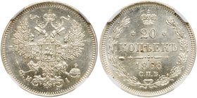 20 Kopecks 1868 CПБ-HI. 
Bit 216, Sev 3783. Authenticated and graded by NGC MS 64. Very choice brilliant uncirculated