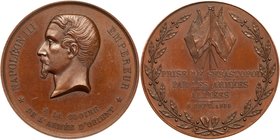 Medal. Bronze. 41 mm. By Blachère. On the taking of Sebastopol by the Allied Armies, 9 September 1855.
Bare head of Napoleon III left; A LA GLOIRE DE...