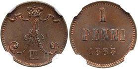 1 Penni 1883. 
Penni 1883. Bit 251. Authenticated and graded by NGC MS 66 BN. Gem brilliant uncirculated