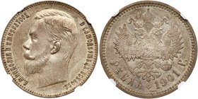 Rouble 1901 ФЗ. 
Bit 53, Sev 4093 (S). Authenticated and graded by NGC AU 58. Excellent details, handsome linen white with champagne peripheral hues....