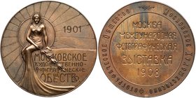 Medal. Bronze. 45.9 mm. Unsigned. 
Clover leaf symbol on edge for Schneider Brothers, Vienna. International Photography Exhibition, Moscow 1901. Priz...